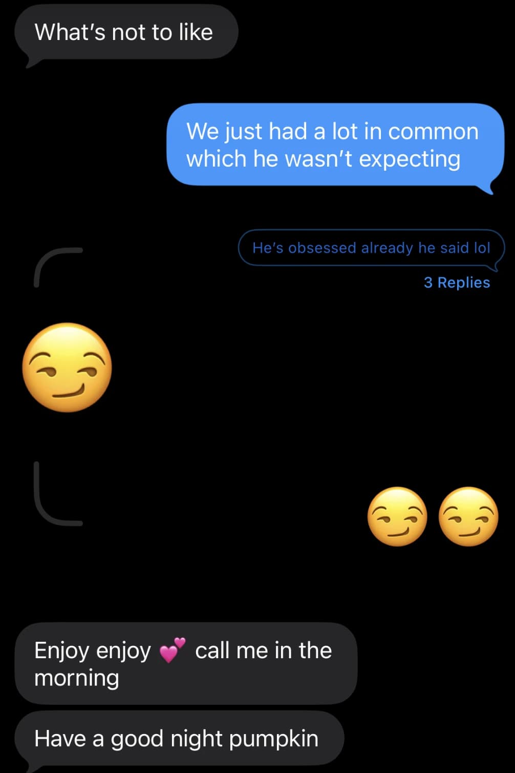 Text message from Ashly to her best friend about how many rare interests she and Joe shared.