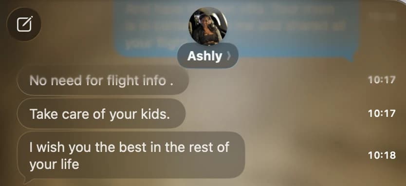Text messages from Ashly during her final hours.