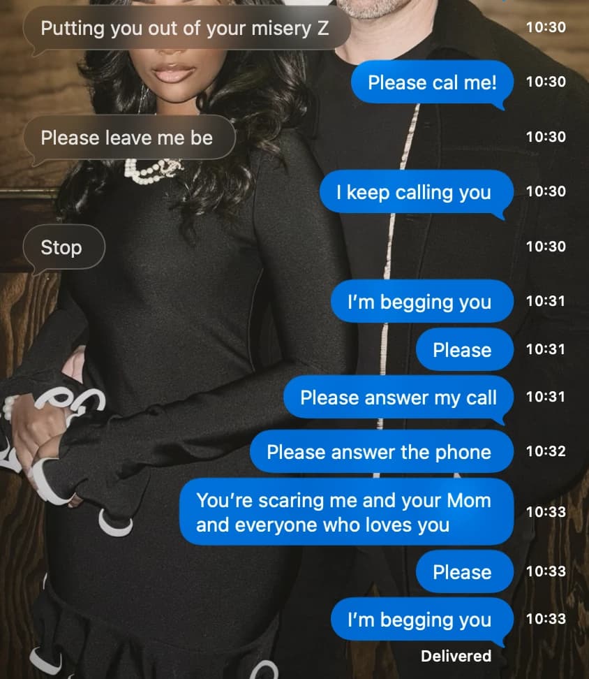Joe’s texts begging and pleading with Ashly to pick up the phone.