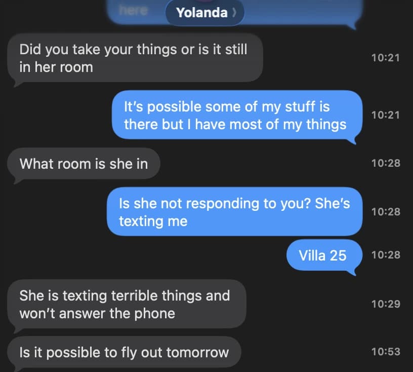 Texts from Ashly’s mother, Yolanda Endres, saying Ashly would not answer her calls and was texting terrible things.