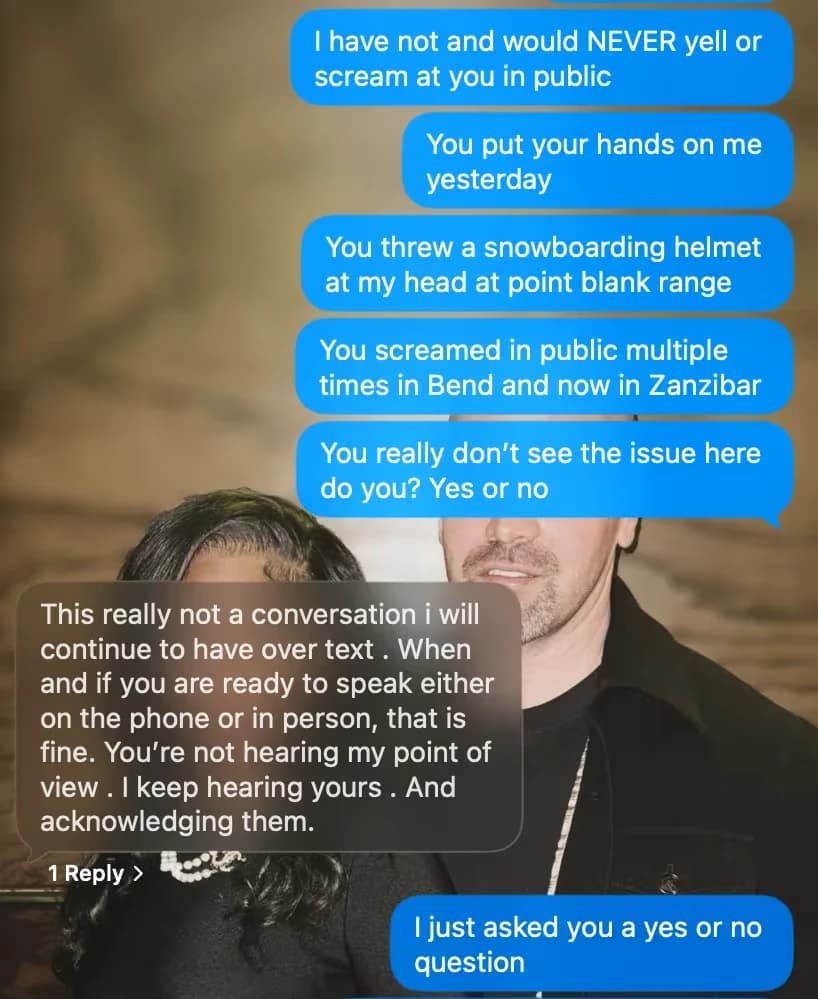 Text messages exchanged during the days at the Zuri Zanzibar Resort.