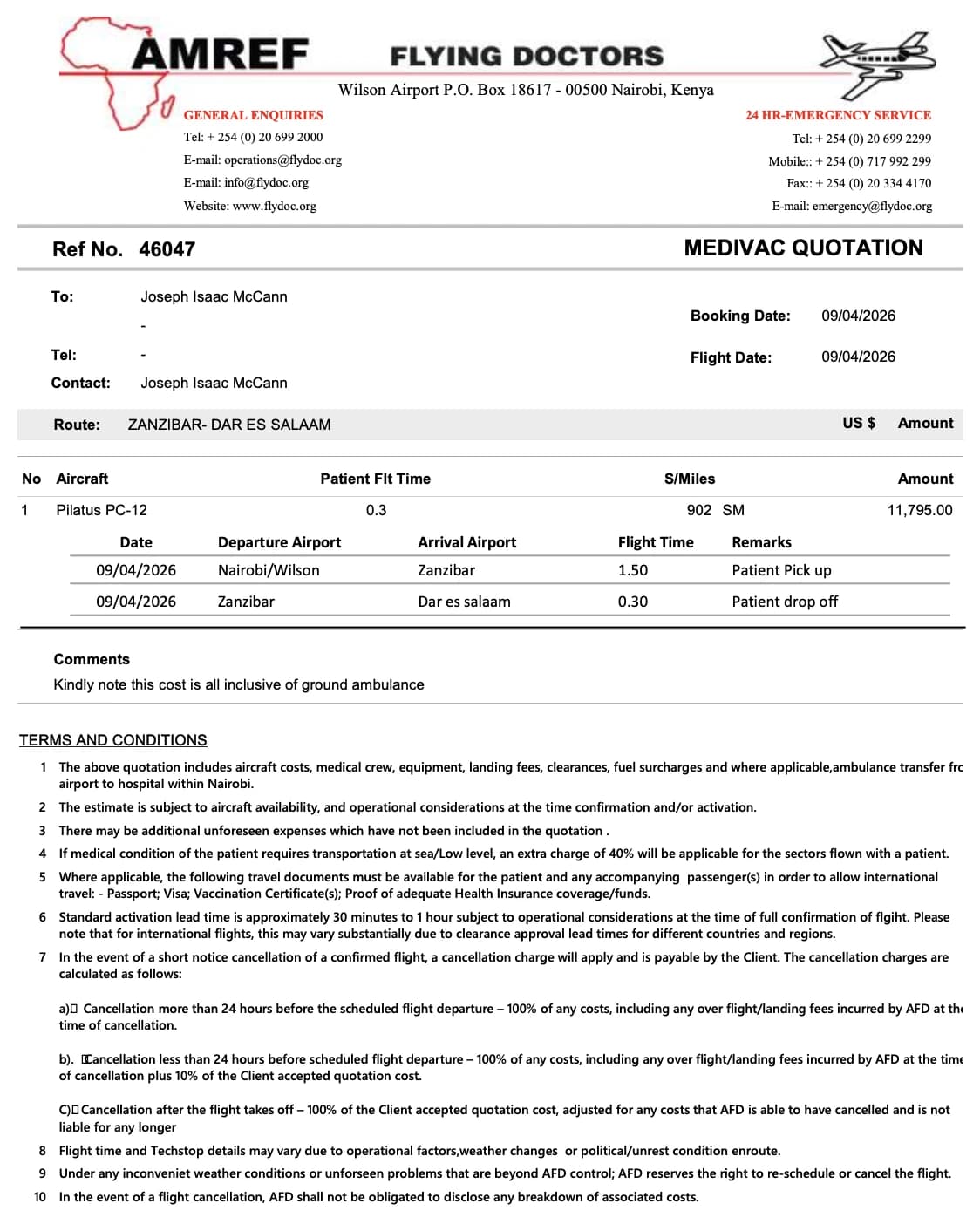 AMREF Flying Doctors documentation for the Medi-Evac coordination out of Nairobi.