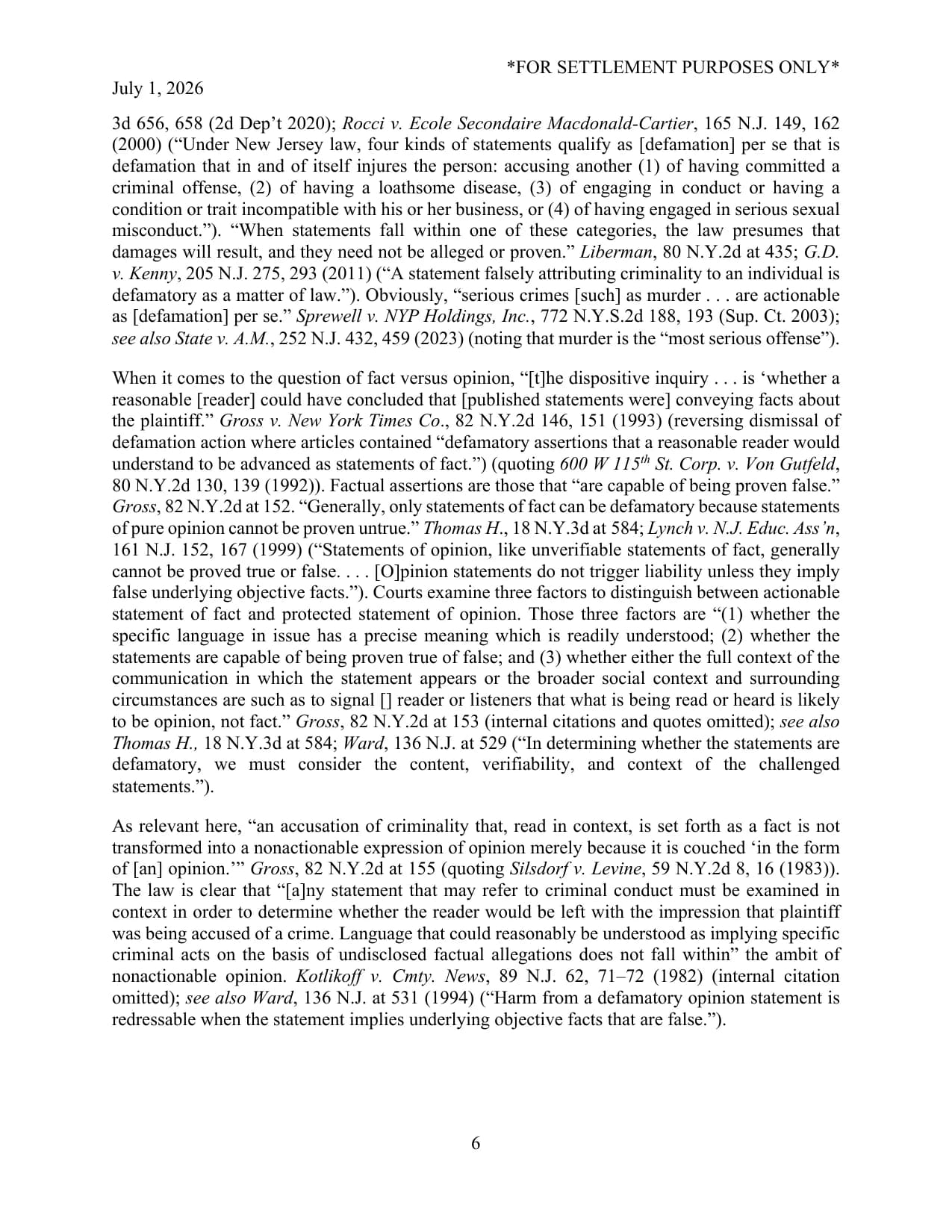 Page 6 of the July 1, 2026 cease and desist letter to Lisa Durden