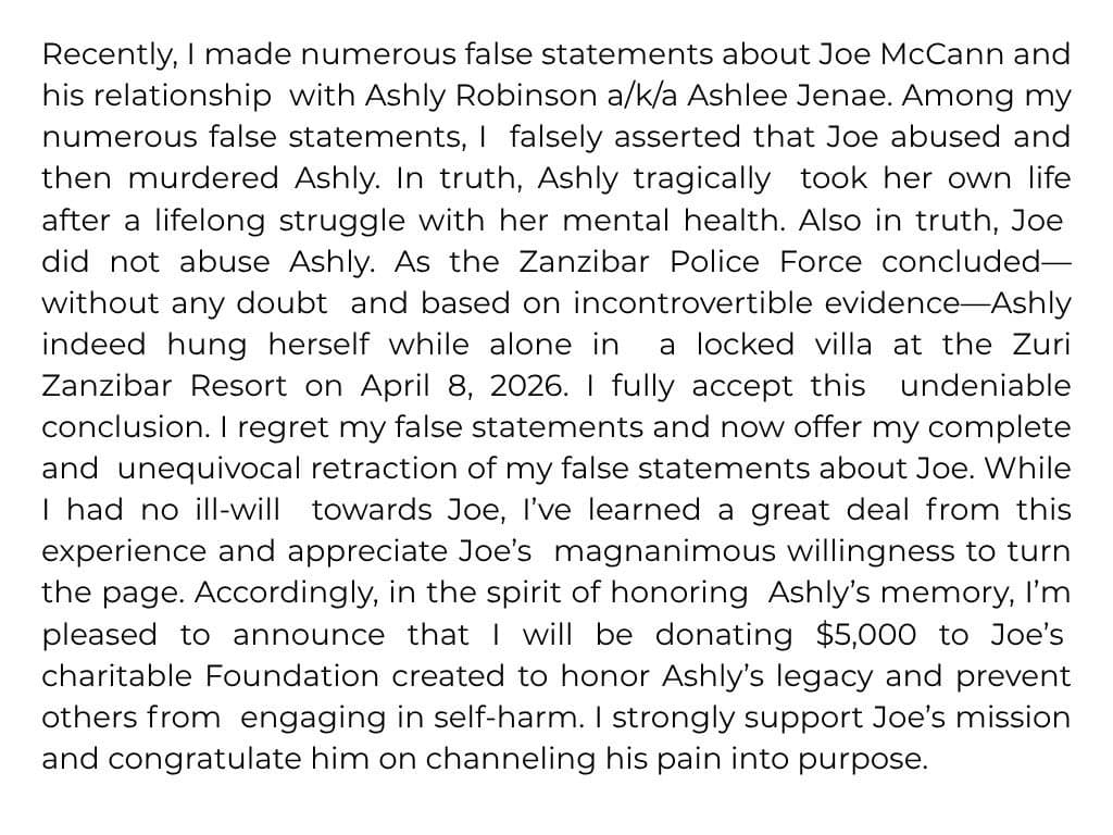 Lisa Durden’s public apology and retraction statement, as published on X on July 24, 2026 and on Instagram